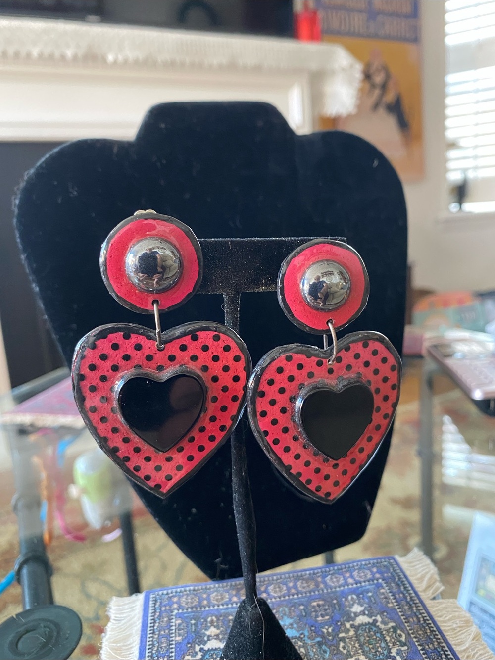 Red and Black Heart Drop Earrings - Women Jewelry